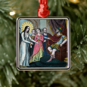 Ornement Carré Argenté Saint Philomène est jugé devant l'empereur Dioclét