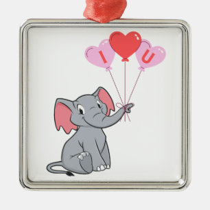 Ornement Carré Argenté Saint Valentin mignon Je t'aime coeur