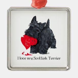 Ornement Carré Argenté Saint-Valentin Terrier Écossais