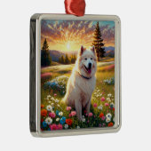 Ornement Carré Argenté Samoyed Dog   (Droite)