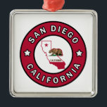 Ornement Carré Argenté San Diego Californie<br><div class="desc">San Diego Californie</div>