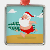 Ornement Carré Argenté Santa at beach (Devant)