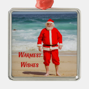 Ornement Carré Argenté Santa Clause sur la plage les plus chauds souhaits