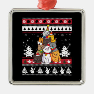 Ornement Carré Argenté Sapin de Noël pour Chat