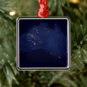 Ornement Carré Argenté Satellite Les Lumières Nocturnes De L'Australie.