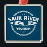 Ornement Carré Argenté Sauk River Washington Kayak<br><div class="desc">La rivière Sauk est un affluent de la rivière Skagit,  longue d'environ 70 kilomètres,  dans le nord-ouest de l'État de Washington. Il draine une zone de la haute chaîne Cascade dans le bassin hydrographique de Puget Sound au nord de Seattle.</div>