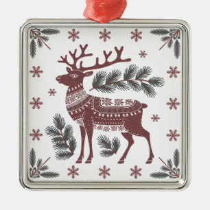 Ornement Carré Argenté Scandinavian Reindeer Christmas Ornament