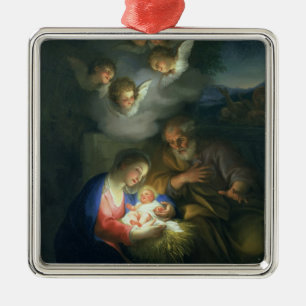 Ornement Carré Argenté Scène de nativité