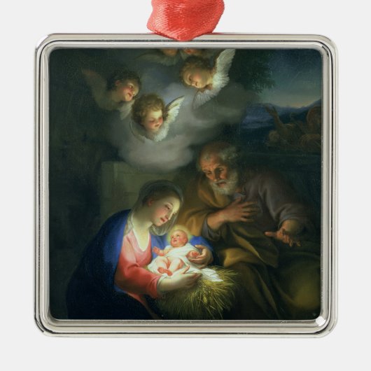 Ornement Carré Argenté Scène de nativité (Devant)