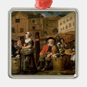 Ornement Carré Argenté Scène du marché