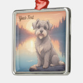 Ornement Carré Argenté Schnauzer par lac (Gauche)