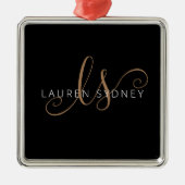Ornement Carré Argenté Script féminin Black Gold moderne Monogramme (Devant)