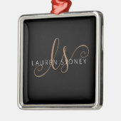 Ornement Carré Argenté Script féminin Black Gold moderne Monogramme (Gauche)