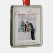 Ornement Carré Argenté Script moderne simple Notre premier Mariage de Noë (Droite)