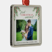 Ornement Carré Argenté Script photo de Noël mariée (Droite)