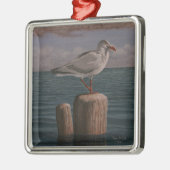 Ornement Carré Argenté Seagull by Tom Rock Metal Ornament (Gauche)