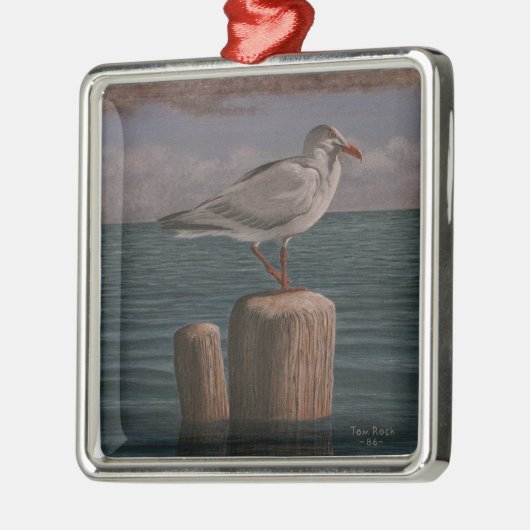 Ornement Carré Argenté Seagull by Tom Rock Metal Ornament (Gauche)