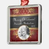 Ornement Carré Argenté Séquence de Parties scintillant rouge personnalisé (Gauche)