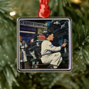 Ornement Carré Argenté Service de réparation de voiture Vintage Business