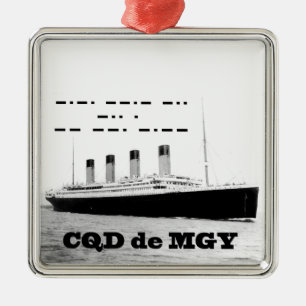 Ornement Carré Argenté Signal de détresse sans fil Titanic CQD de MGY