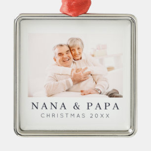 Ornement Carré Argenté Simple Moderne Chic Personnalisé Grandma Photo Hol