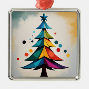 Ornement Carré Argenté Simple Pop Art géométrique Cercles d'arbre de Noël