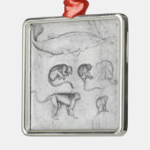 Ornement Carré Argenté Six singes et un esturgeon (Gauche)