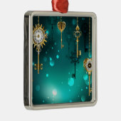 Ornement Carré Argenté Skeleton Keys on Green Background (Droite)