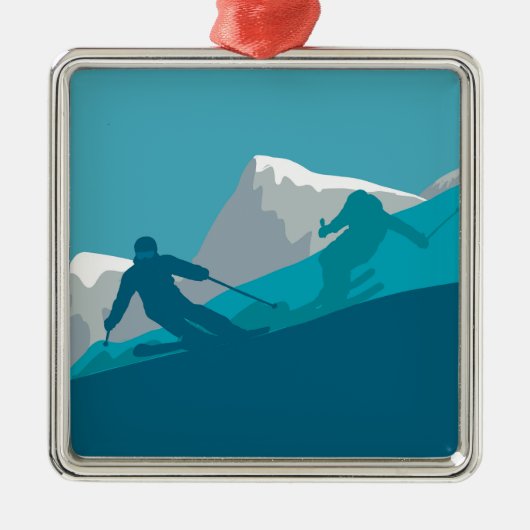 Ornement Carré Argenté Ski alpin (Devant)