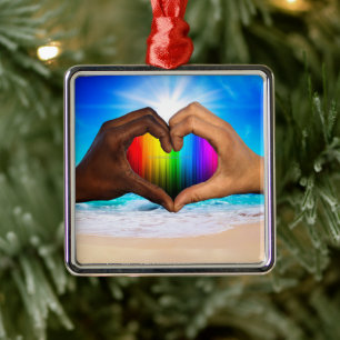 Ornement Carré Argenté SlipperyJoe's deux mains coeur interracial mâle h