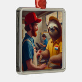 Ornement Carré Argenté Sloth Fast Food Worker (Droite)