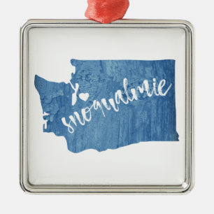 Ornement Carré Argenté Snoqualmie Washington Wood Grain