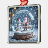 Ornement Carré Argenté Snow globe with Santa, a Reindeer and Snowman (Gauche)