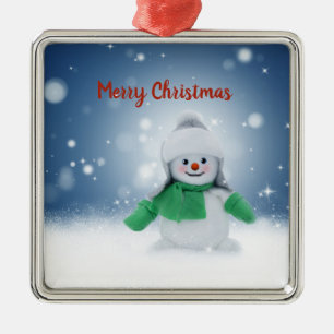 Ornement Carré Argenté Snowman