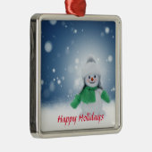 Ornement Carré Argenté Snowman avec une écharpe verte (Droite)