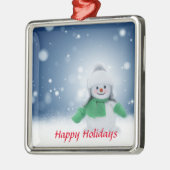 Ornement Carré Argenté Snowman avec une écharpe verte (Gauche)