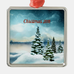 Ornement Carré Argenté Snowy pine