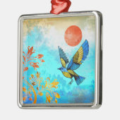 Ornement Carré Argenté Soleil de l'arbre d'oiseaux (Gauche)