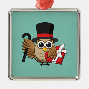 Ornement Carré Argenté Sophisticated Owl with Heart Chocolate Box