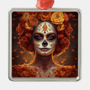Ornement Carré Argenté Soucis Catrina Jour des Morts