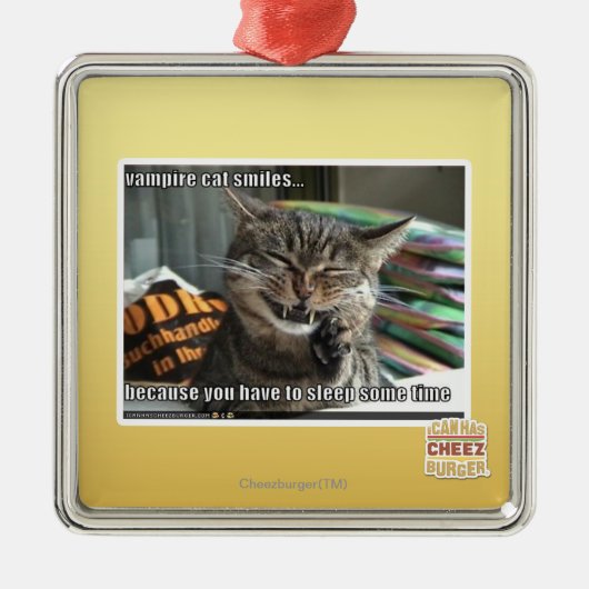 Ornement Carré Argenté sourires de chat de vampire (Devant)