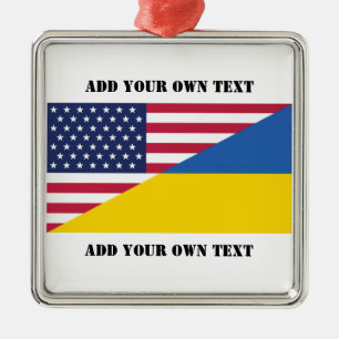 Ornement Carré Argenté Soutien américain envers l'Ukraine Coussin