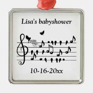 Ornement Carré Argenté Souvenir de musique de douche de bébé personnalisé