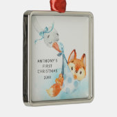 Ornement Carré Argenté Special delivery Baby's First Christmas Fox (Droite)