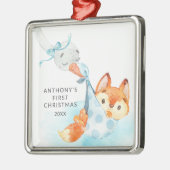Ornement Carré Argenté Special delivery Baby's First Christmas Fox (Gauche)