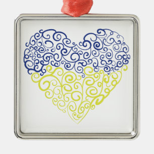 Ornement Carré Argenté Spiral tourbillons mehandi coeur drapeau ukrainien