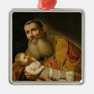 Ornement Carré Argenté St Simeon présentant le Christ infantile