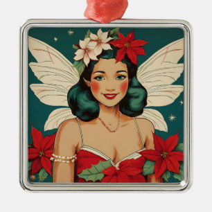 Ornement Carré Argenté Starlette Pin-Up Rétro Tropical Noël des Années 50