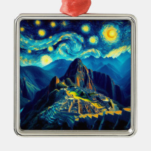 Ornement Carré Argenté Starry Night Machu Picchu Pérou
