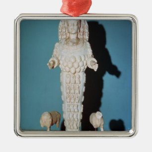 Ornement Carré Argenté Statue d'Artemis avec les chiens de chasse, c.AD